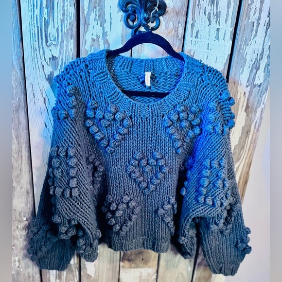 Wishlist Sweaters - Wishlist Heart sweater S/M dark gray Valentines Day knit Pom Pom Sweater
